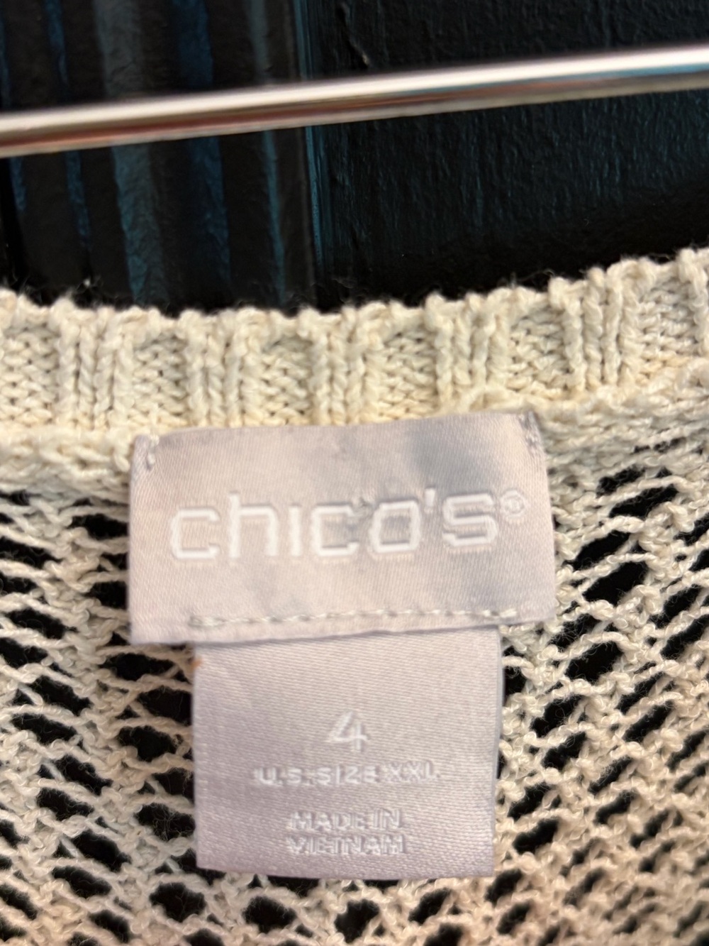Chico’s -  Cream Open-Knit Stripe Sweater - Casual Women's Pullover - Picture 6 of 10